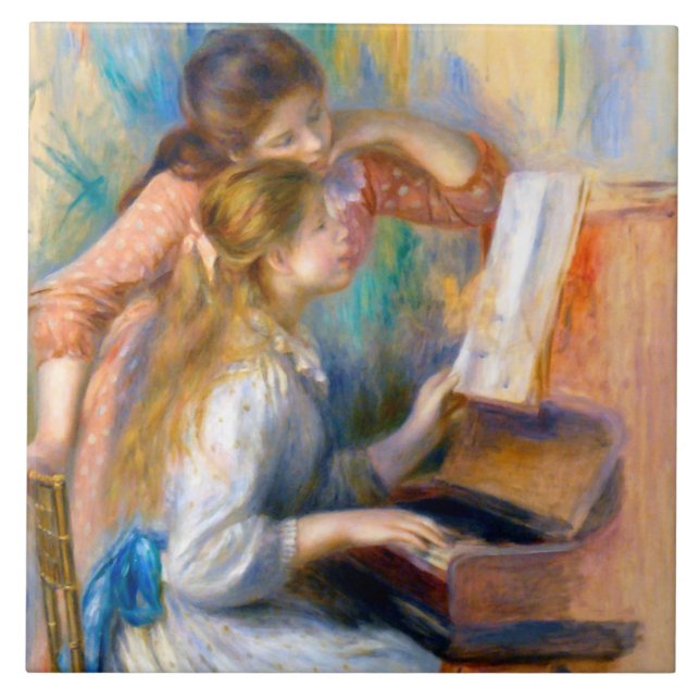 Azulejo Jóvenes muchachas en el piano, Renoir (Frente)