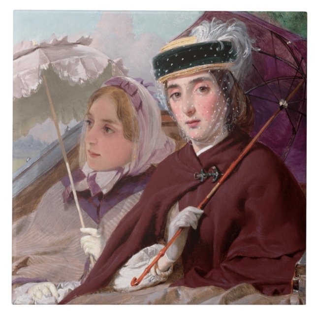 Azulejo Jóvenes señoritas montando en un carro (Frente)