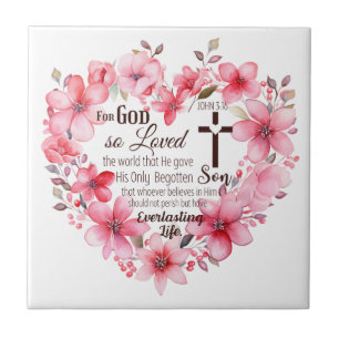 Azulejo Juan 3:16 Versículo de la Biblia del Corazón Flora