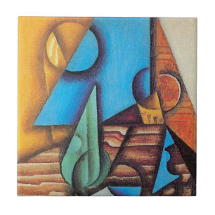 Azulejo Juan Gris - Botella y vaso en una mesa Arte abstra