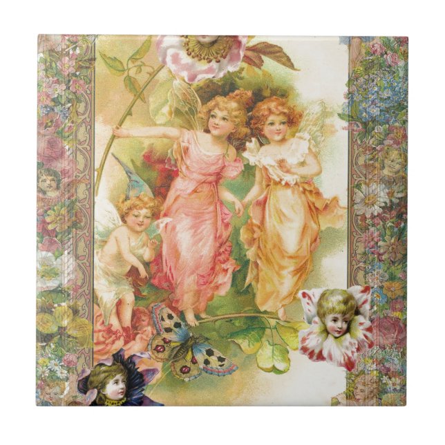 Azulejo Júbilo - ángeles y flores (Frente)