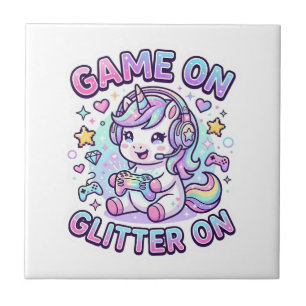 Azulejo Juego de Unicornio con Brillo en Diseño Gráfico Me
