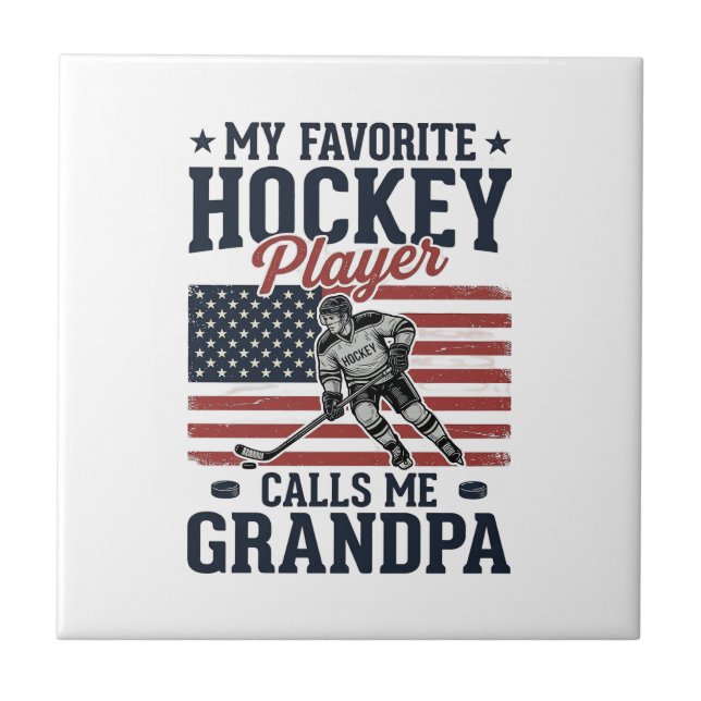 Azulejo Jugador de Hockey Favorito Me Llama Abuelo Vintage (Frente)