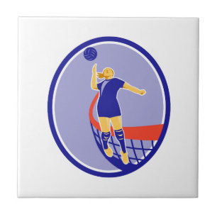 Azulejo Jugador de voleibol que clava retro oval de la