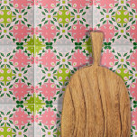 Azulejo Jugoso Patrón Verde Verano Y Rosa De La sandía<br><div class="desc">Diseño de cerámica vibrante con un patrón ininterrumpido de formas abstractas simétricas en tonos rosa,  verde y gris.</div>