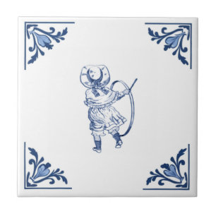 Azulejo Juguete de niño y aro Delft Vintage azul y blanco 