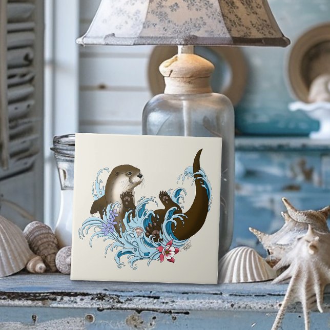 Azulejo Juguuetón Azul Nutria de Río Caprichosa Salpicadur (Subido por el creador)