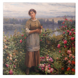Azulejo Julia reuniendo Rosas (hermosa Chica y flores)