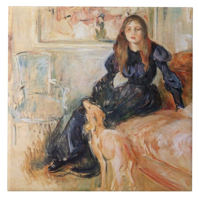Azulejo Julie Manet y su Greyhound (por Berthe Morisot) (Frente)