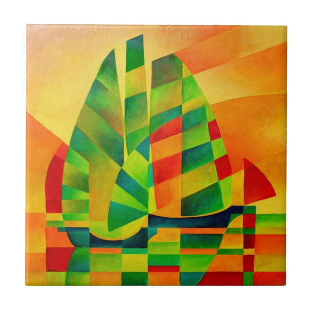 Azulejo Juntas chinas, atardecer, velas y sombras negritas (Frente)