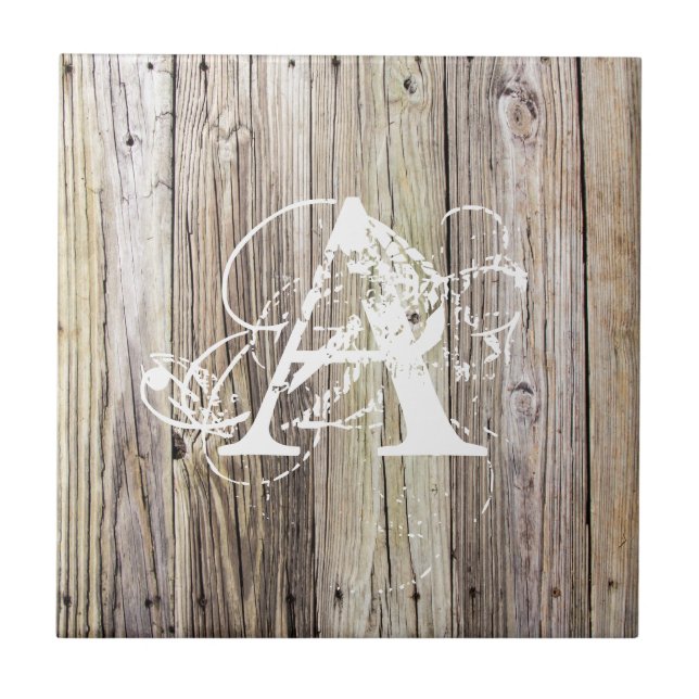 Azulejo Juntas rusas de madera con monograma Shabby Chic (Frente)
