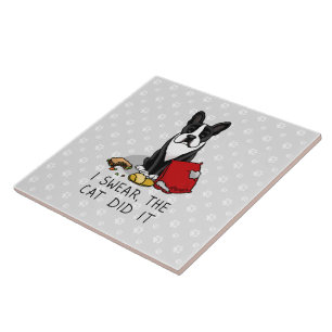 Azulejo Juro, el gato lo hizo Boston Terrier (negro)