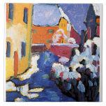 Azulejo Kandinsky - Cementerio y vicaría en Kochel<br><div class="desc">Cementerio y vicaría en Kochel,  pintura famosa de Wassily Kandinsky,  1909.</div>