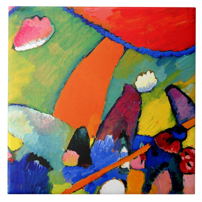 Azulejo Kandinsky - Escena de playa, pintura famosa, (Frente)