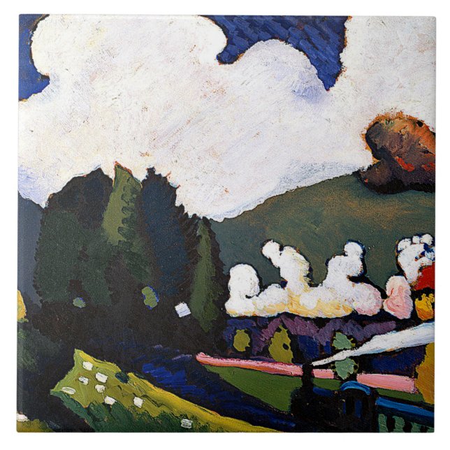 Azulejo Kandinsky - Paisaje cerca de Murnau con Locomotora (Frente)