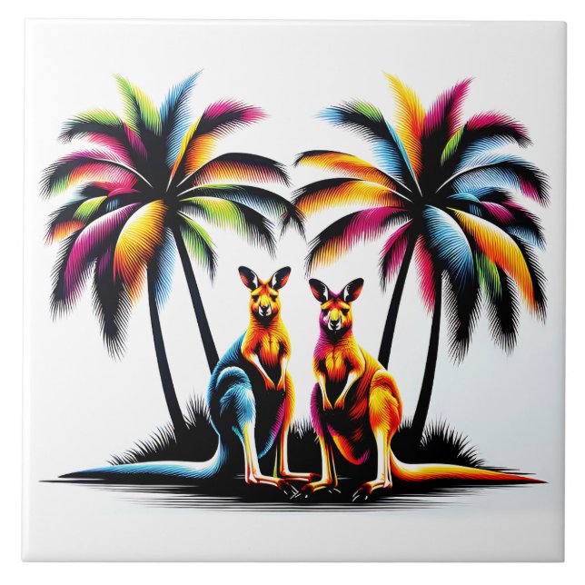Azulejo Kängurus unter Palmen in Australien (Frente)
