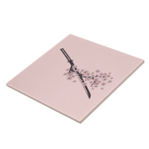 Azulejo Katana con rama sakura