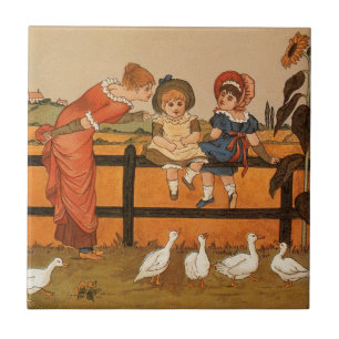 Azulejo Kate Greenaway, patos de los niños de la mujer de