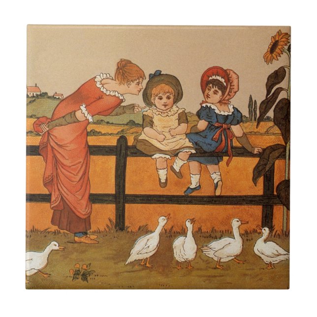 Azulejo Kate Greenaway, patos de los niños de la mujer del (Frente)