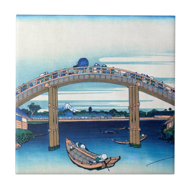 Azulejo Katsushika Hokusai - Bajo el puente Mannen, Fukaga (Frente)