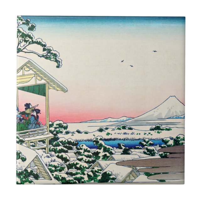 Azulejo Katsushika Hokusai - Casa de té en Koishikawa (Frente)