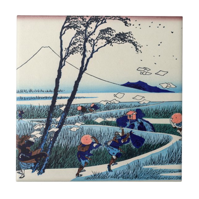 Azulejo Katsushika Hokusai - Ejiri en la provincia de Suru (Frente)