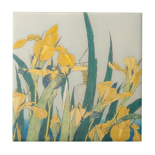 Azulejo Katsushika Hokusai - Grasshopper e Iris (Frente)