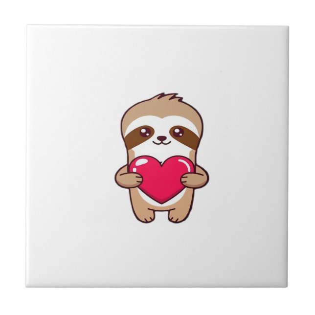 Azulejo Kawaii Chibi Sloth Hugging Heart � Cute Adorable S (Frente)