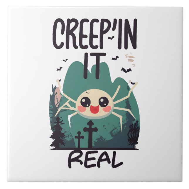 Azulejo Kawaii Halloween Spider Pun (Frente)