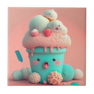 Azulejo Kawaii lindo bloc de notas sobre helados