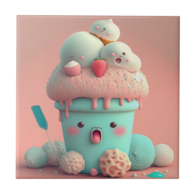 Azulejo Kawaii lindo bloc de notas sobre helados (Frente)