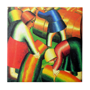 Azulejo Kazimir Malevich--Recogiendo la Cosecha,