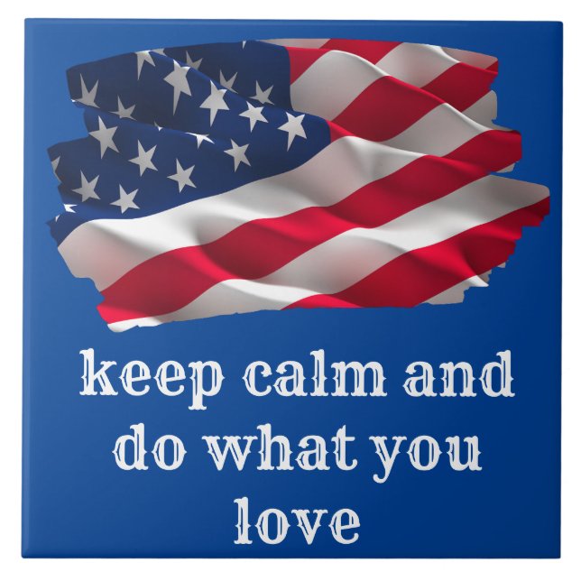 Azulejo keep calm quote and vibrant american flag (Frente)