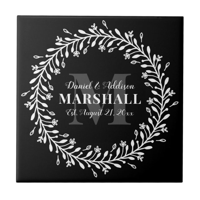 Azulejo Keepsake Monograma de la pareja recién casada (Frente)