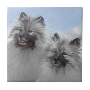Azulejo Keeshond Pair de Kees pintura animal original