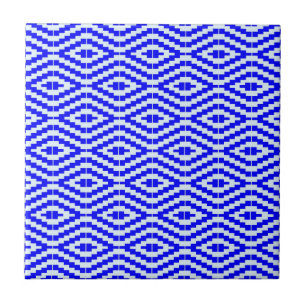 Azulejo Kente geométrico azul brillante, blanco,