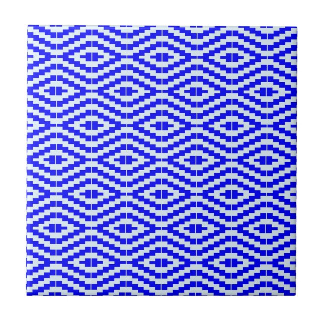 Azulejo Kente geométrico azul brillante, blanco, (Frente)