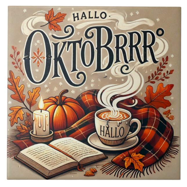 Azulejo Keramikfliese „Hallo Oktobrrr“ – Herbstliche Deko (Frente)