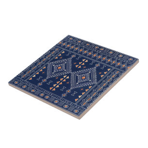 Azulejo Kilim Tribal del Suroeste de Azul Marino y Cobre