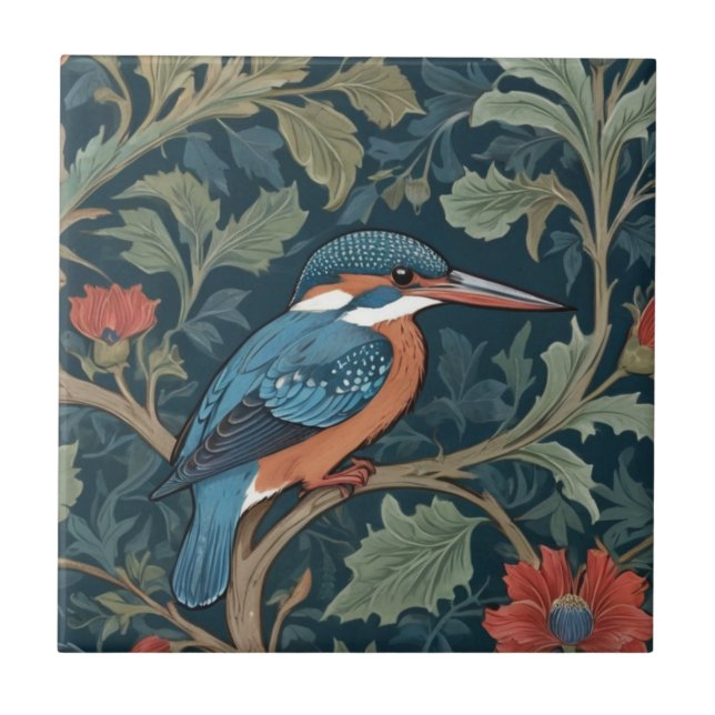 Azulejo Kingfisher Bird William Morris estilo Derecha (Frente)