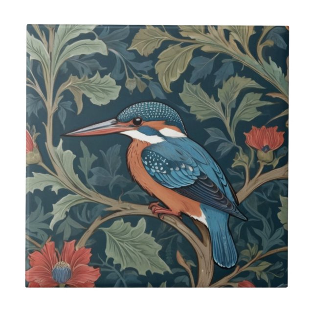 Azulejo Kingfisher Bird William Morris estilo Izquierda mi (Frente)