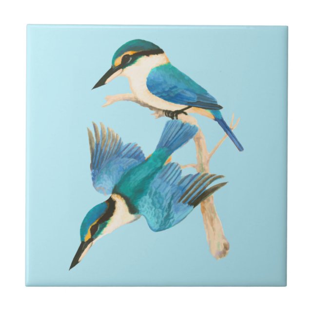 Azulejo Kingfisher Birds Watercolor Azul (Frente)