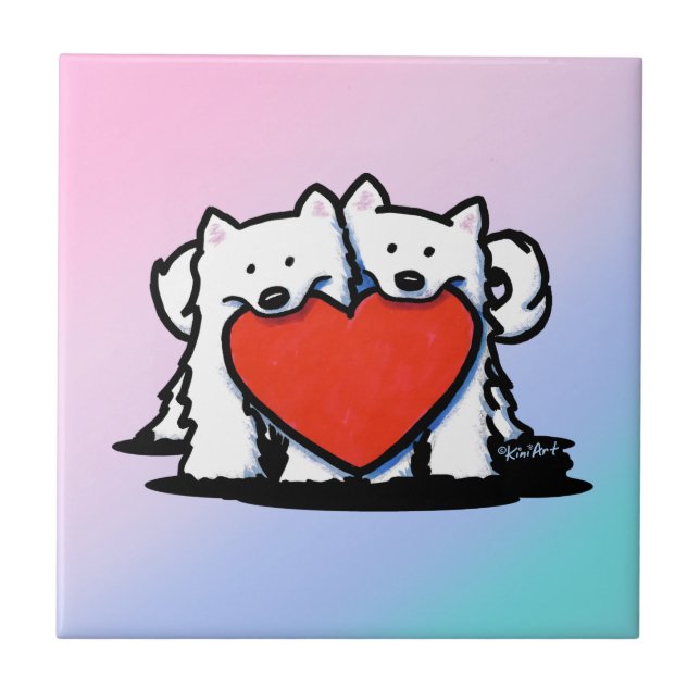 Azulejo KiniArt dúo de corazón samoyed (Frente)