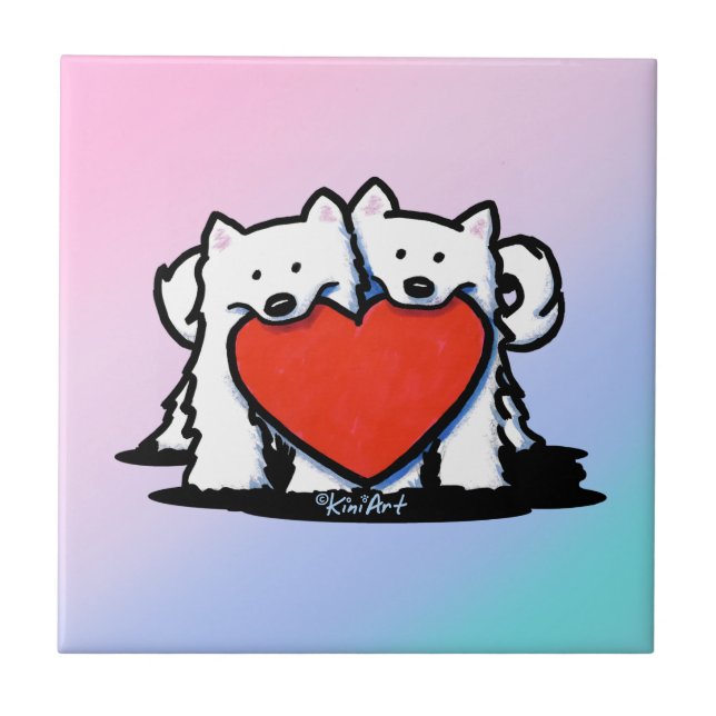 Azulejo KiniArt Samoyed Duo Conmovedor (Frente)