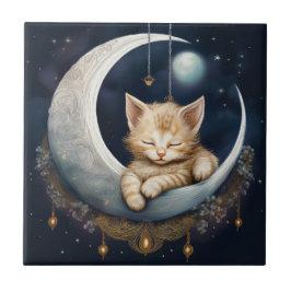 Azulejo Kitten Asleep On Crescent Moon (Objeto)
