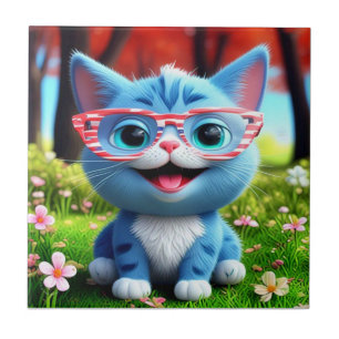 Azulejo Kitten azul lindo sonriente-55665