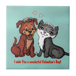 Azulejo Kitty y Puppy, ¡Feliz Día de San Valentín!