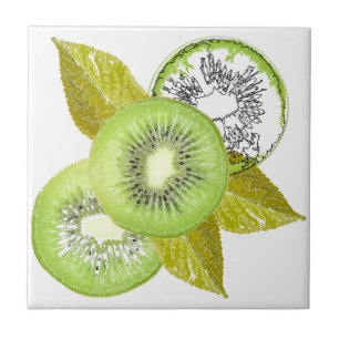 Azulejo Kiwi, fruta, verde, trozos, frescos, verdes y blan