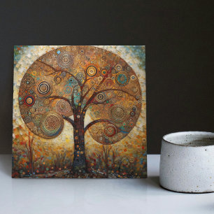 Azulejo Klimt Árbol de la Vida Dorado Arte Abstracto Nouve