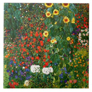Azulejo Klimt - Jardín de granja con girasoles,